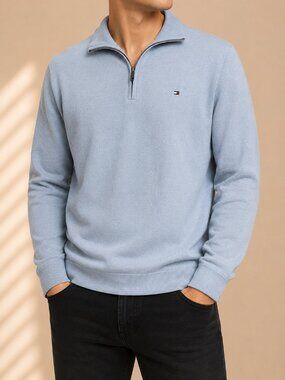Tommy Hilfiger Quarter Zip Cotton Sweater Light Blue (Men’s L)